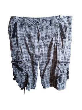 Fried Denim Mens Gray Plaid Cargo Shorts Size 36 Cotton Durable